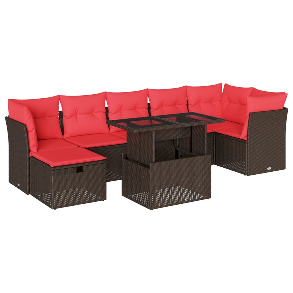 Ensemble de canapé de jardin 8 pcs avec coussins marron résine tressée
