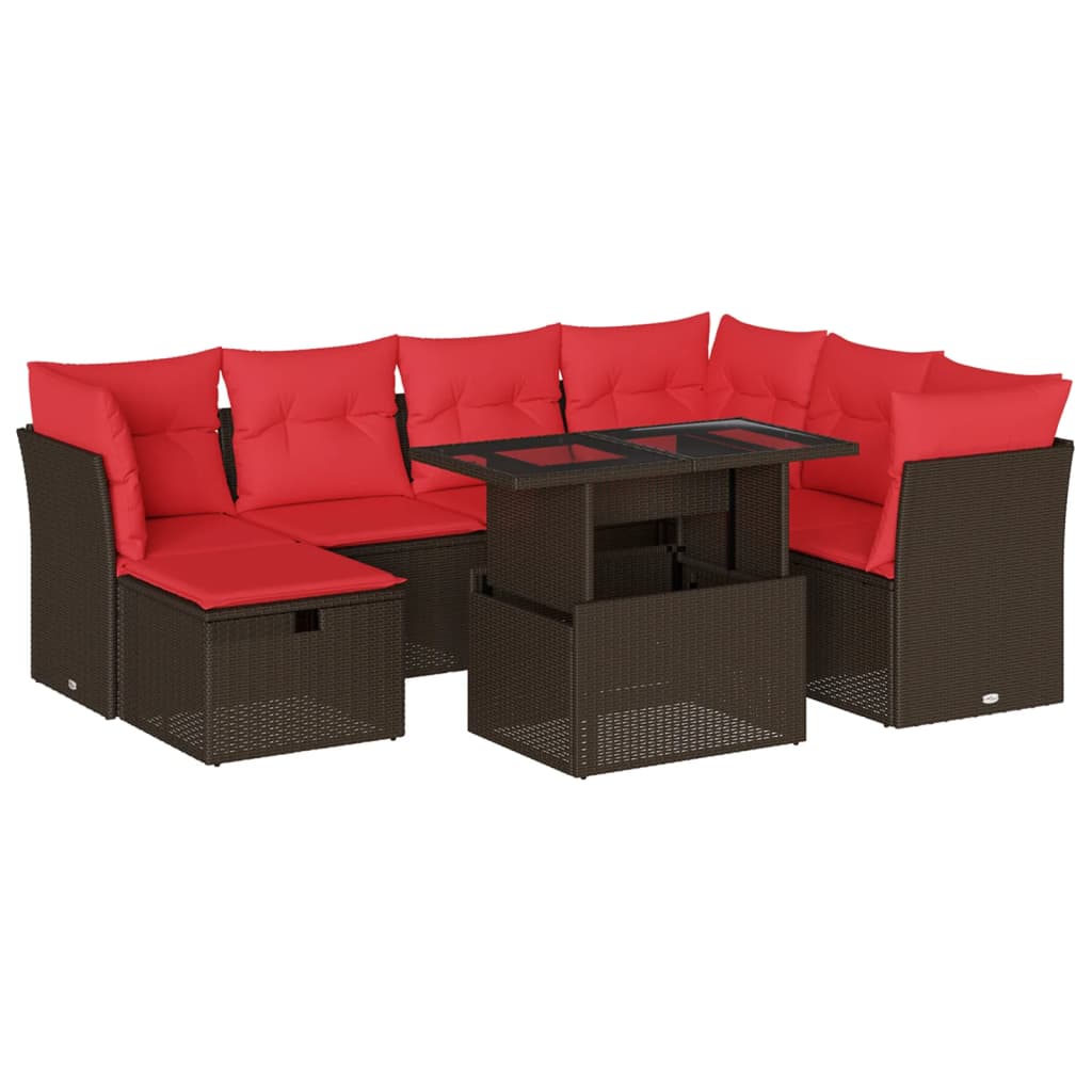 Ensemble de canapé de jardin 8 pcs avec coussins marron résine tressée