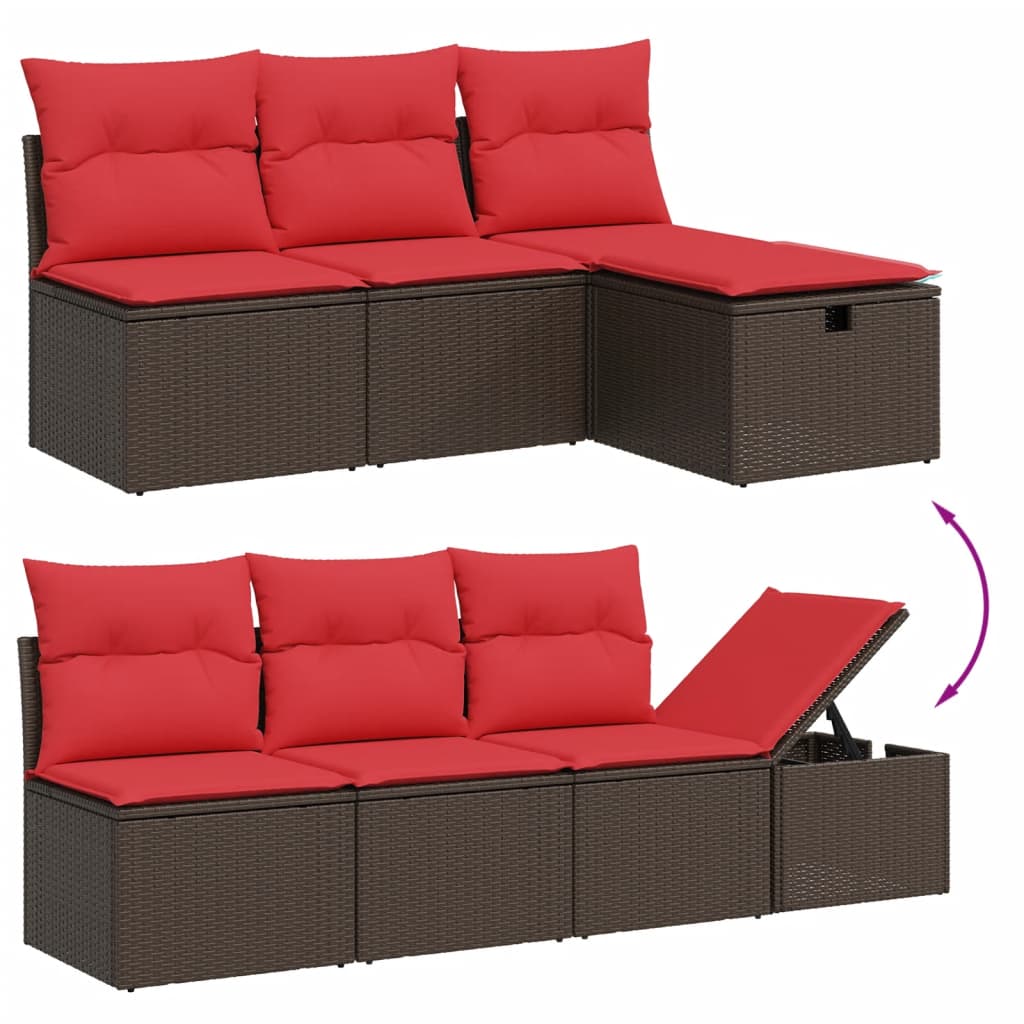 Ensemble de canapé de jardin 8 pcs avec coussins marron résine tressée