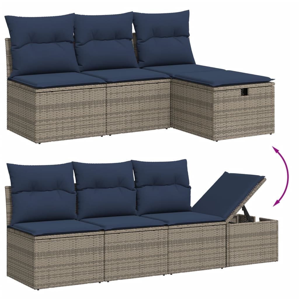 Ensemble de canapé de jardin 9 pcs avec coussins gris résine tressée