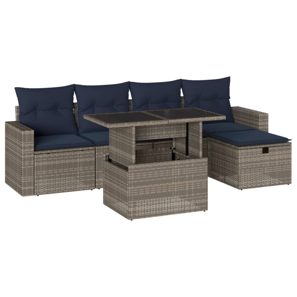 Ensemble de canapé de jardin 6 pcs avec coussins gris résine tressée
