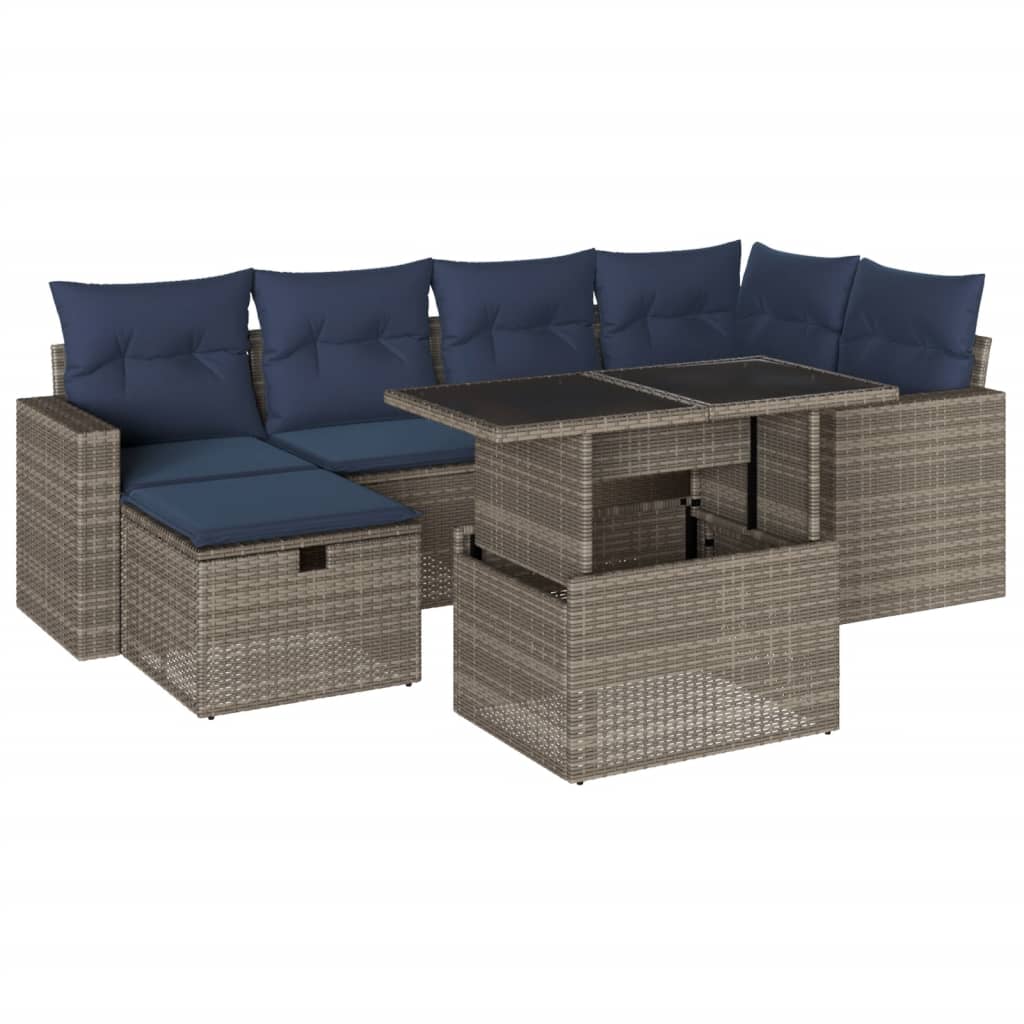 Ensemble de canapé de jardin 7 pcs avec coussins gris résine tressée