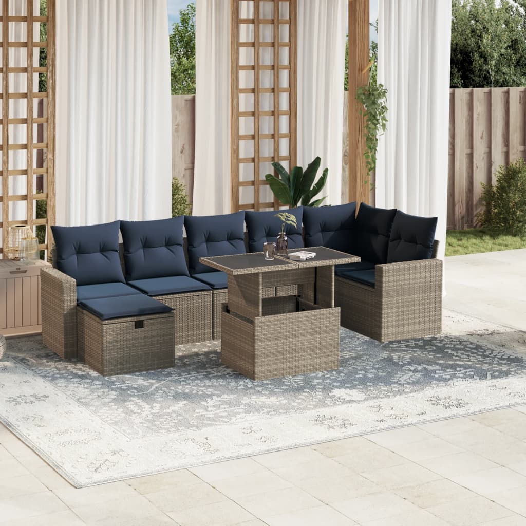 Ensemble de canapé de jardin 8 pcs avec coussins gris résine tressée