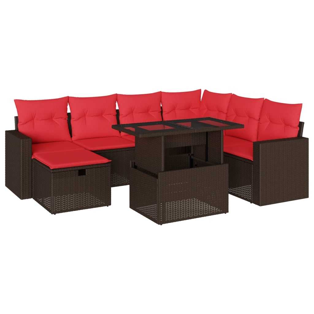 Ensemble de canapé de jardin 8 pcs avec coussins marron résine tressée