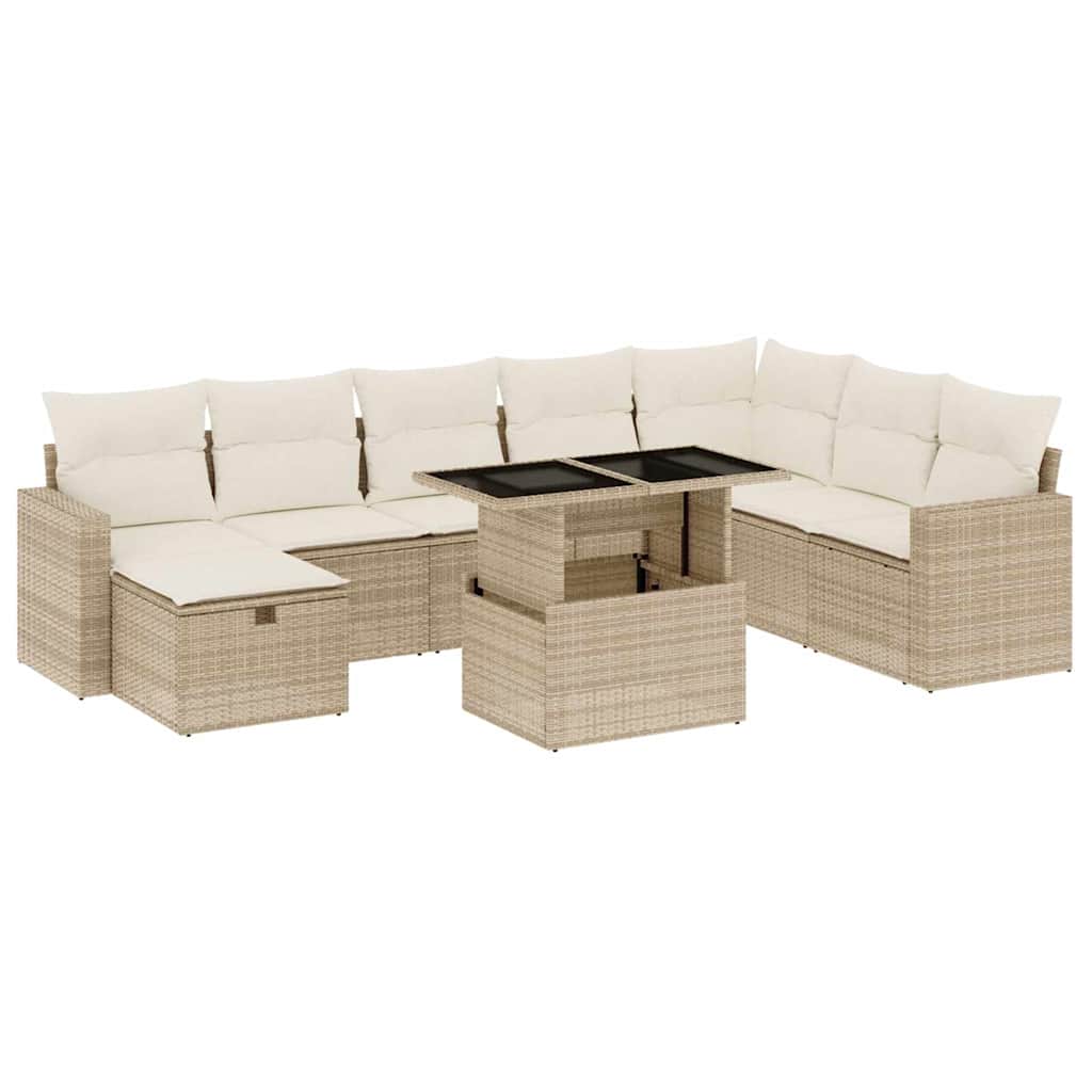Salon de jardin avec coussins 9 pcs beige résine tressée - XIOS