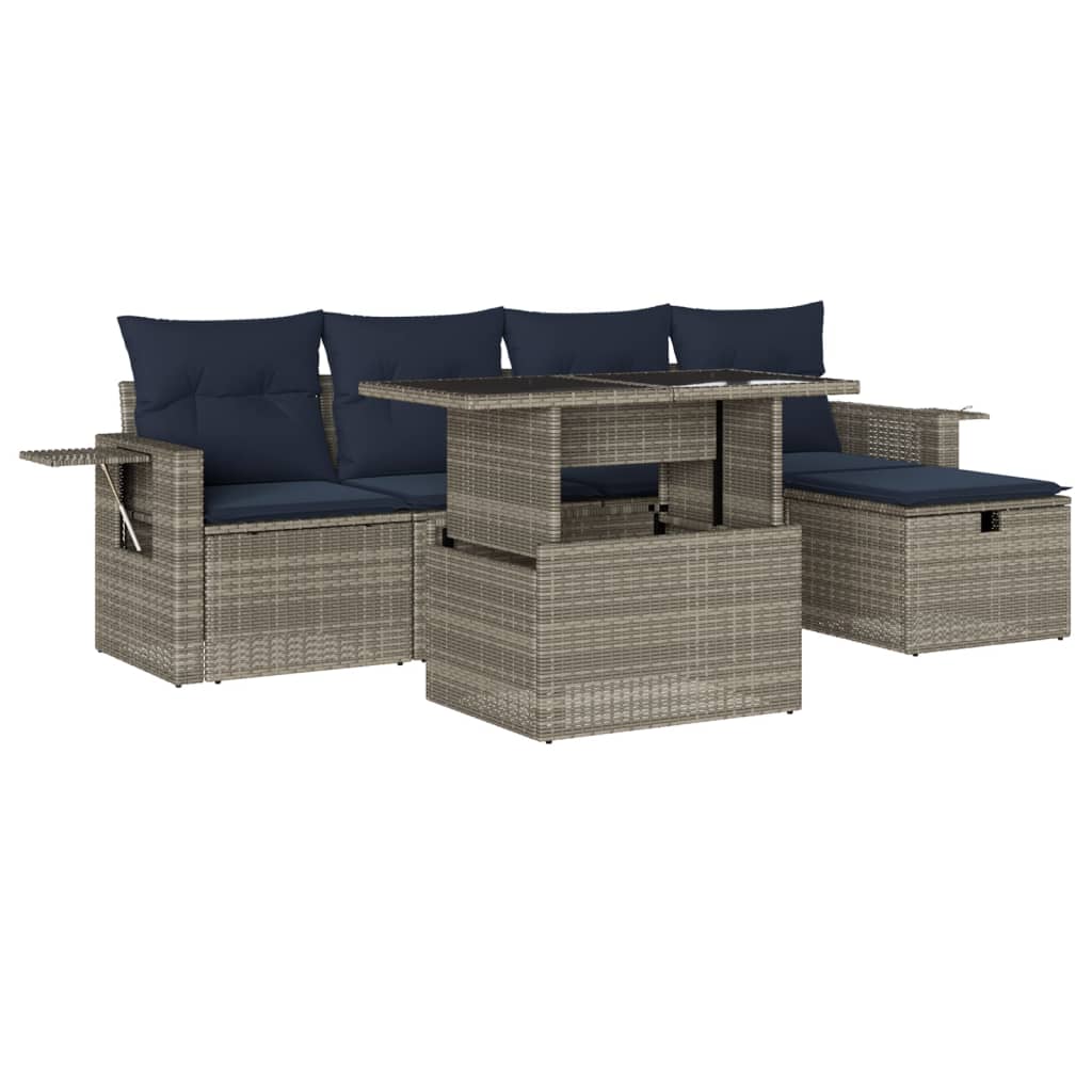 Ensemble de canapé de jardin 6 pcs avec coussins gris résine tressée