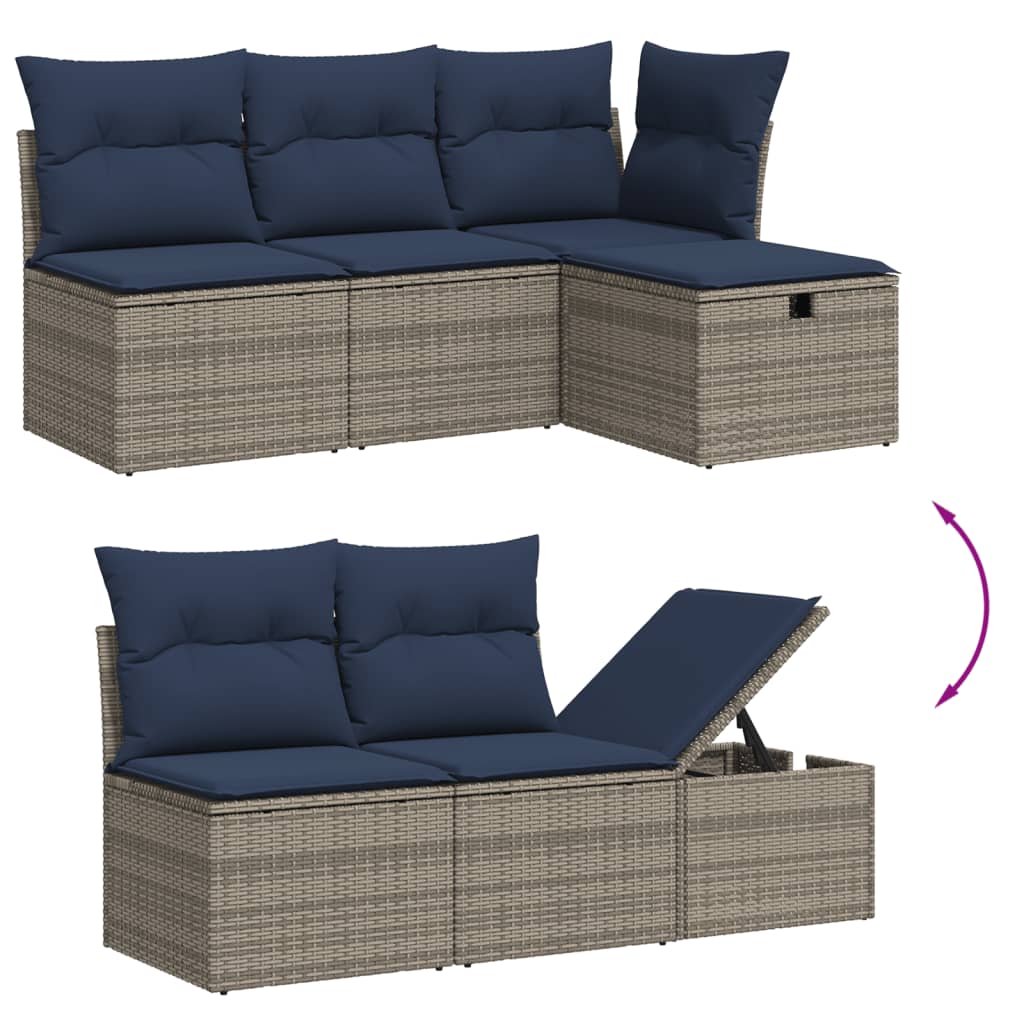 Ensemble de canapé de jardin 6 pcs avec coussins gris résine tressée