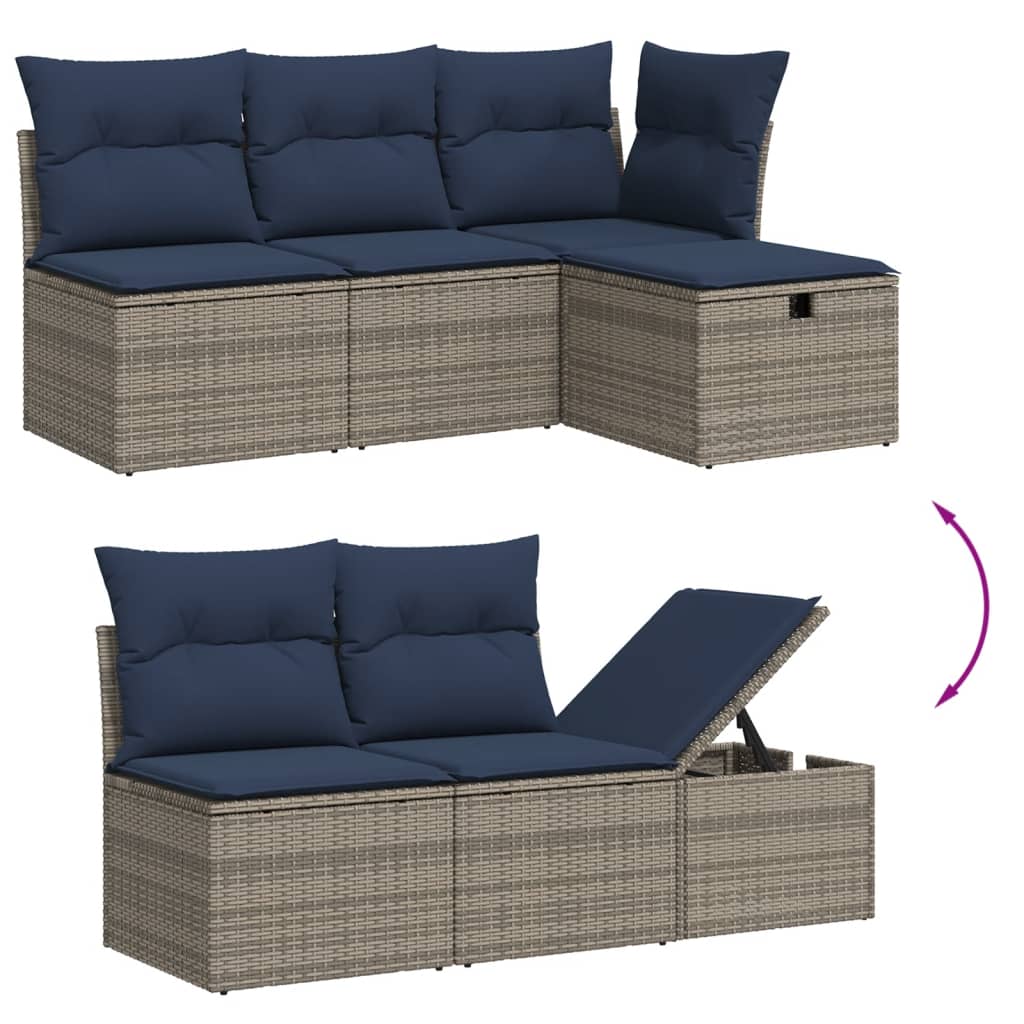 Ensemble de canapé de jardin 7 pcs avec coussins gris résine tressée