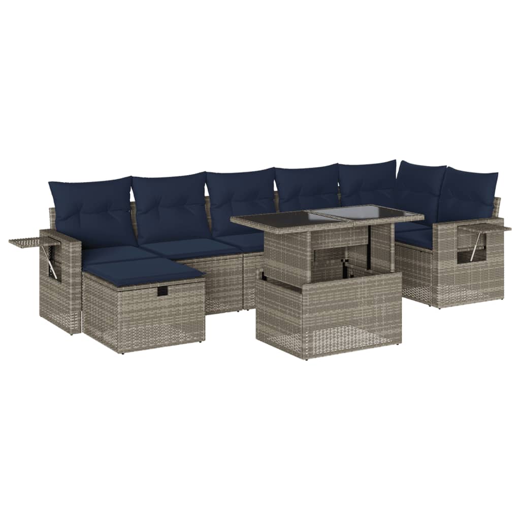 Ensemble de canapé de jardin 8 pcs avec coussins gris résine tressée