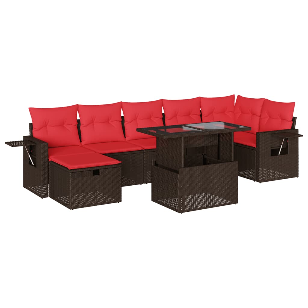 Ensemble de canapé de jardin 8 pcs avec coussins marron résine tressée