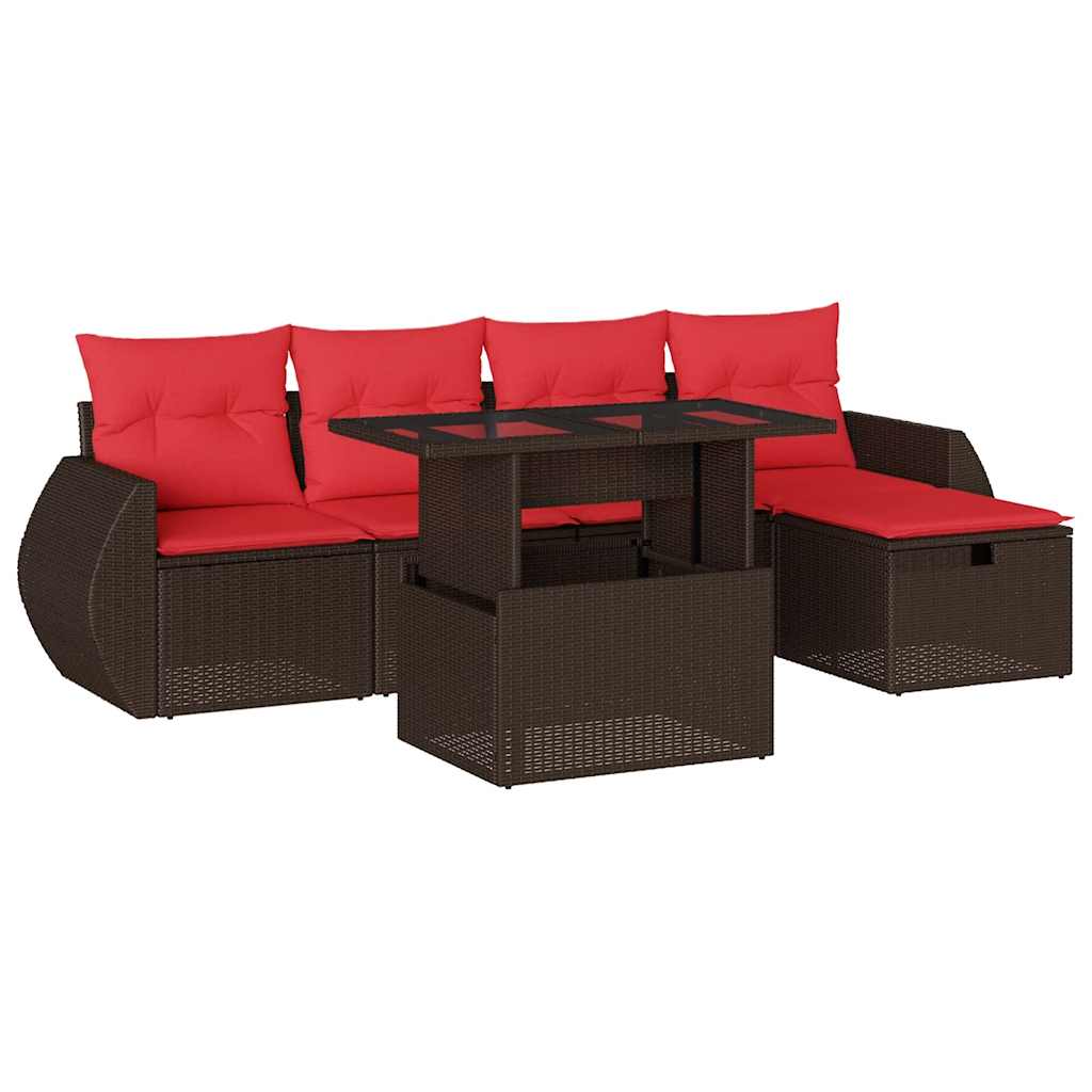 Ensemble de canapé de jardin 6 pcs avec coussins marron résine tressée