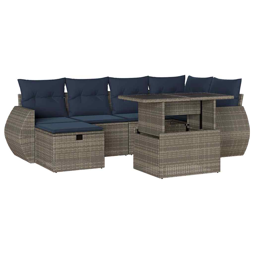 Ensemble de canapé de jardin 7 pcs avec coussins gris résine tressée