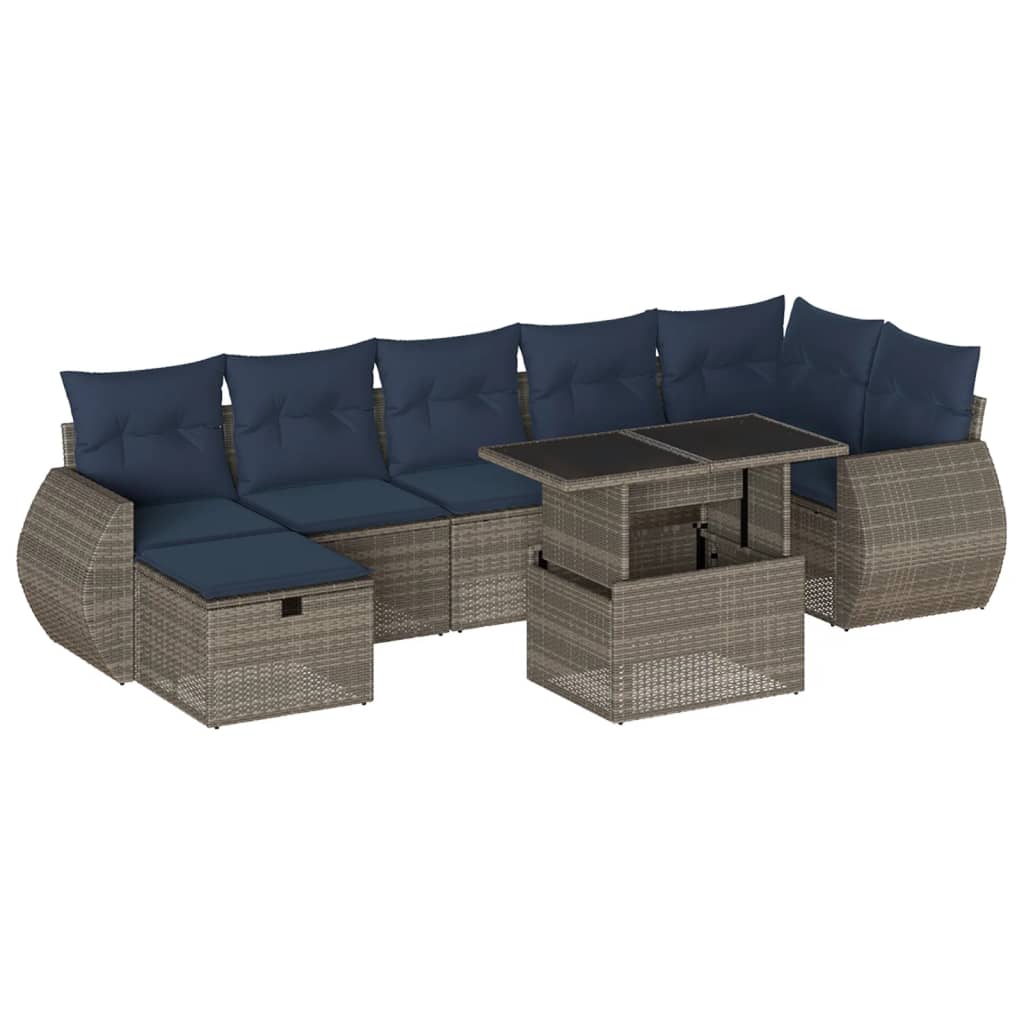 Ensemble de canapé de jardin 8 pcs avec coussins gris résine tressée