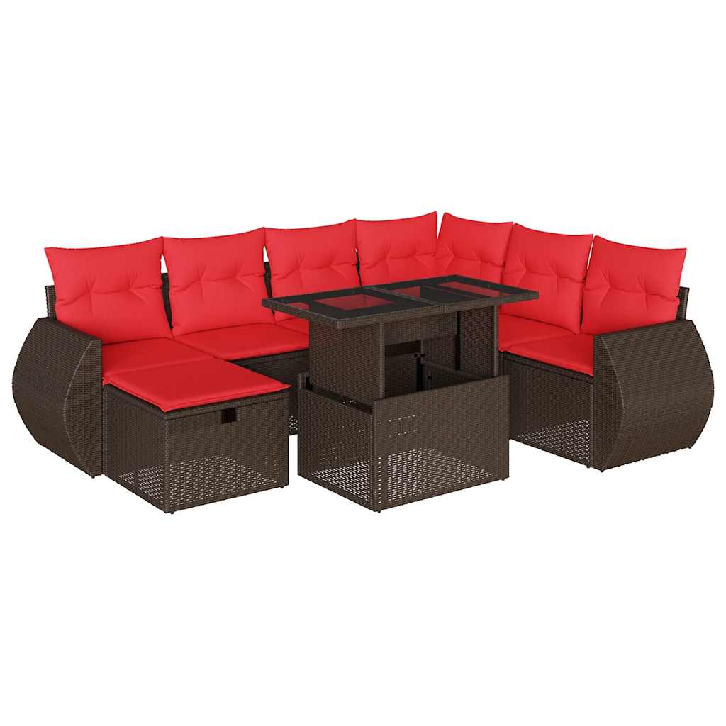 Ensemble de canapé de jardin 8 pcs avec coussins marron résine tressée