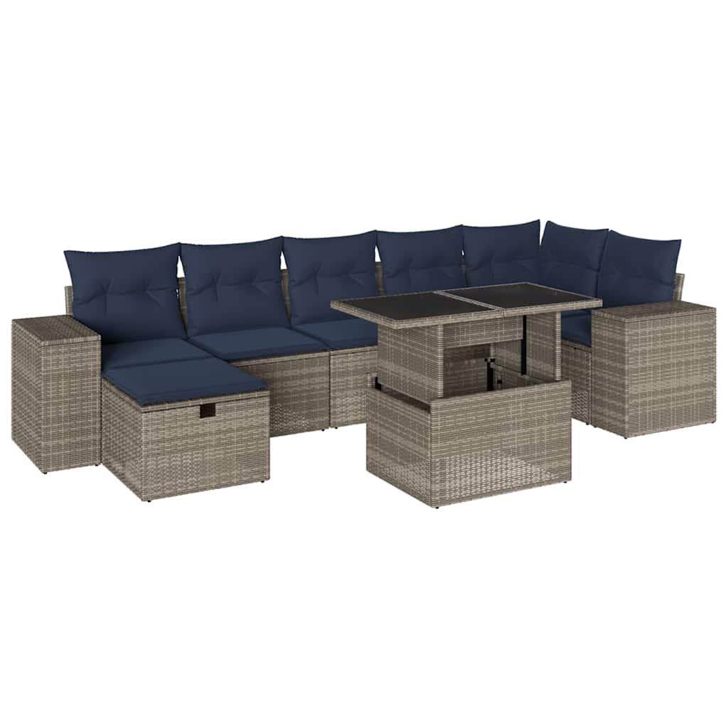 Ensemble de canapé de jardin 8 pcs avec coussins gris résine tressée