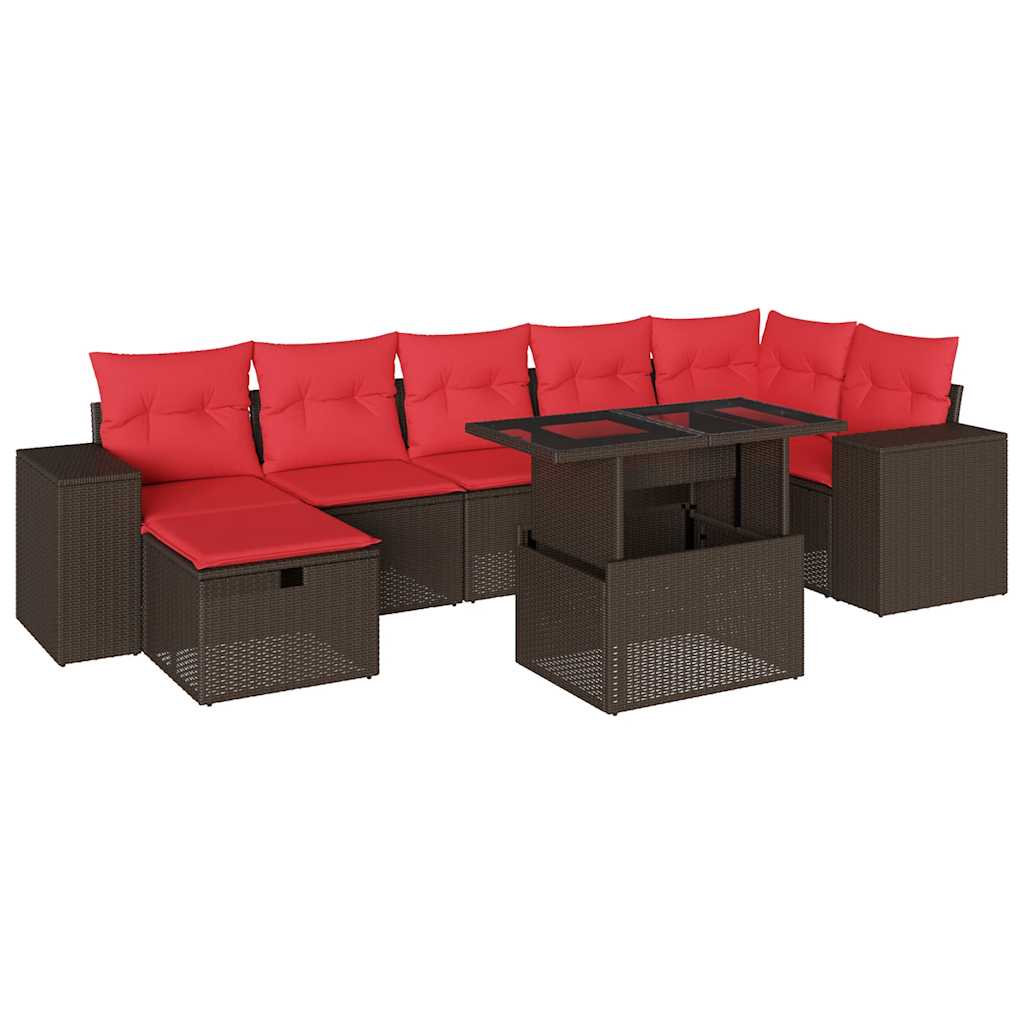 Ensemble de canapé de jardin 8 pcs avec coussins marron résine tressée