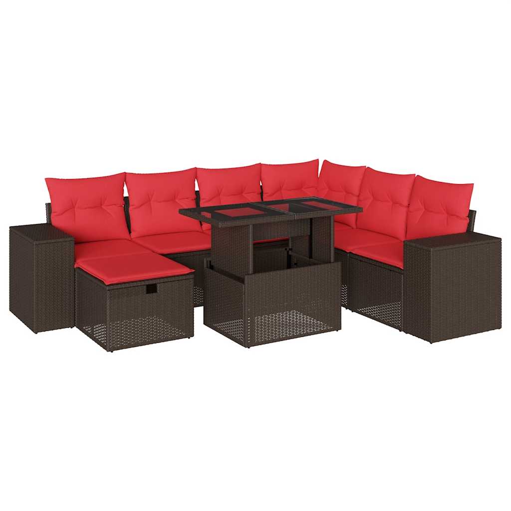 Ensemble de canapé de jardin 8 pcs avec coussins marron résine tressée