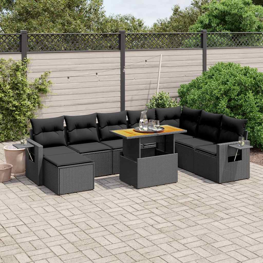 Salon de jardin 9 pcs avec coussins noir résine tressée - XIOS