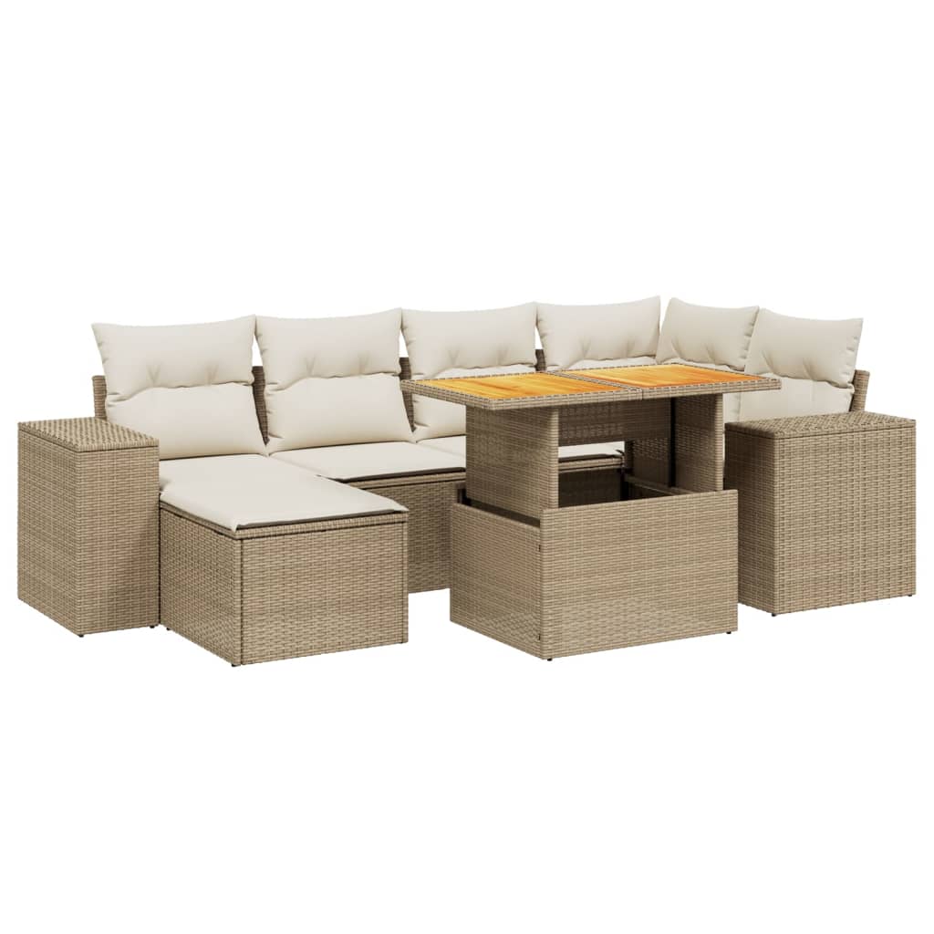Salon de jardin avec coussins 7 pcs beige résine tressée