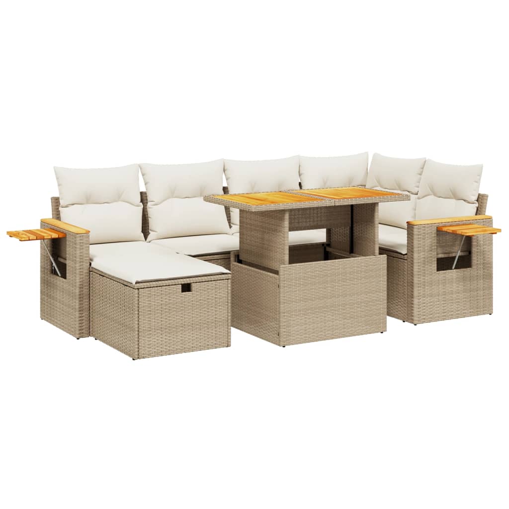 Salon de jardin avec coussins 7 pcs beige résine tressée