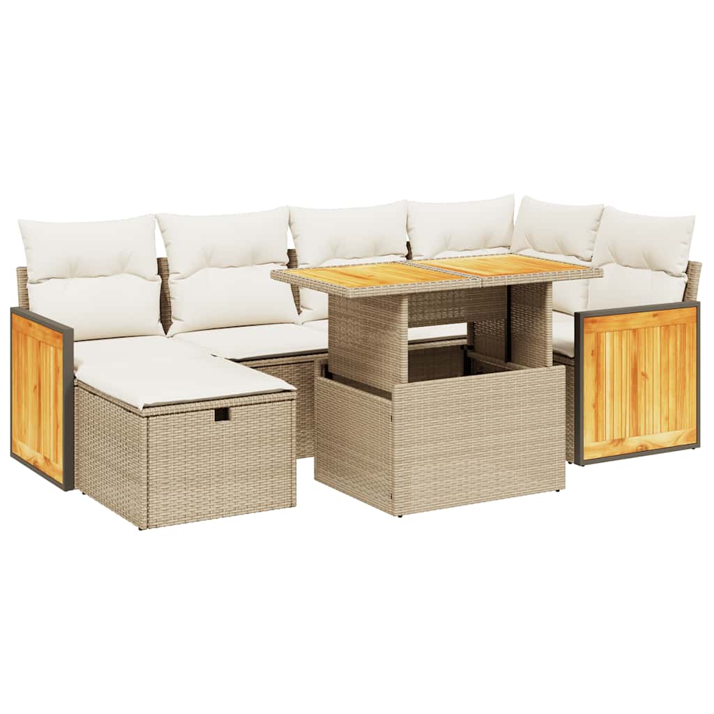 Salon de jardin avec coussins 7 pcs beige résine tressée