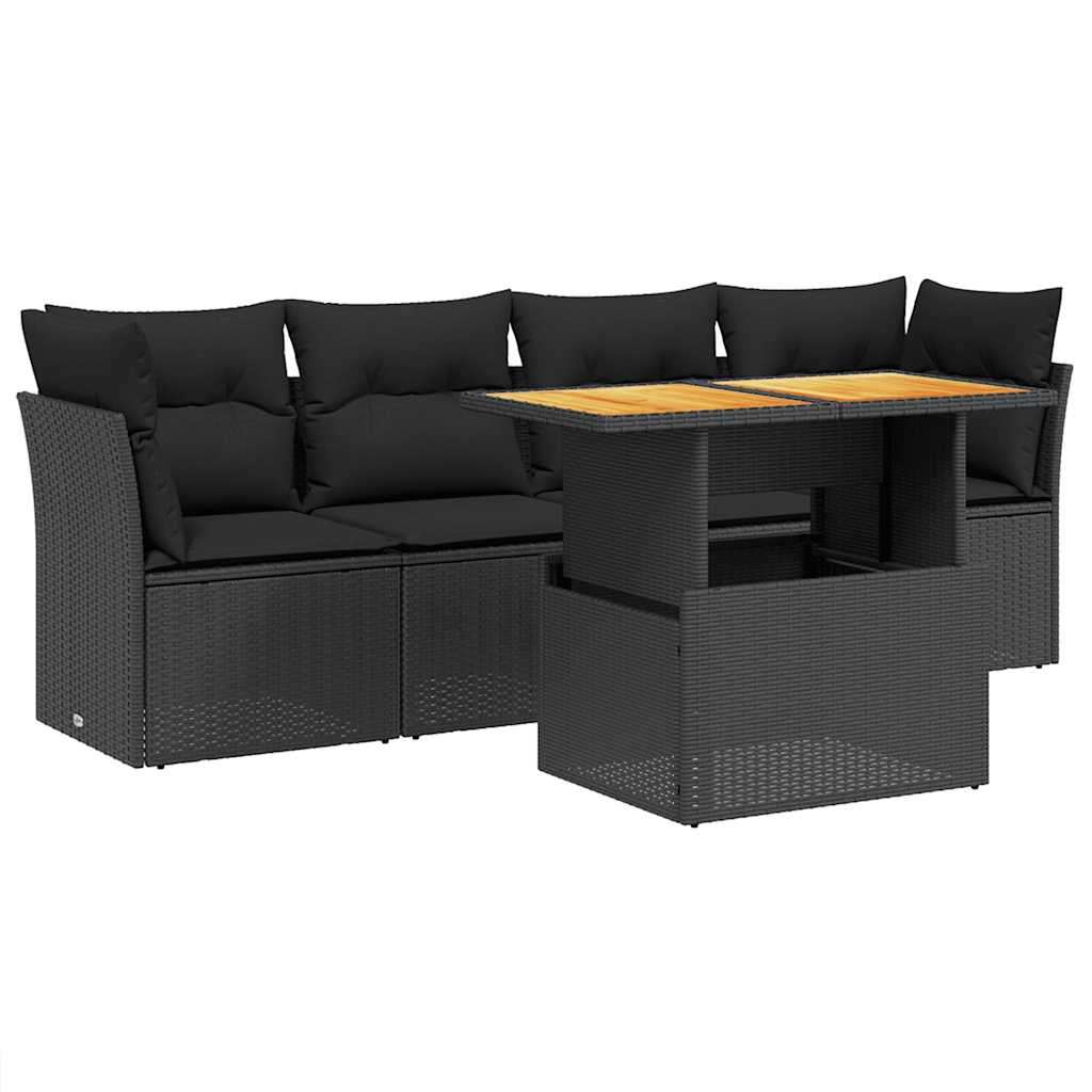 Salon de jardin 5 pcs avec coussins noir résine tressée