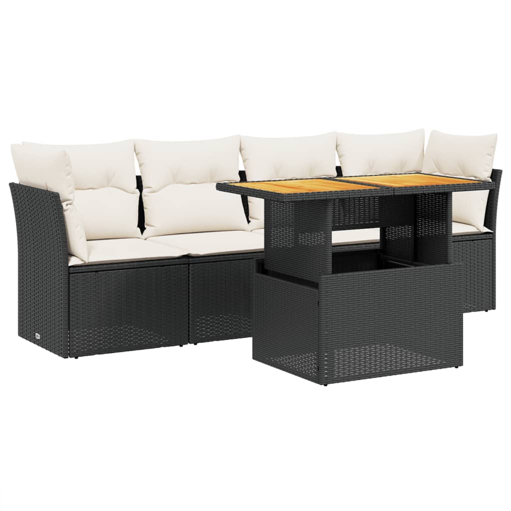 Salon de jardin 5 pcs avec coussins noir résine tressée