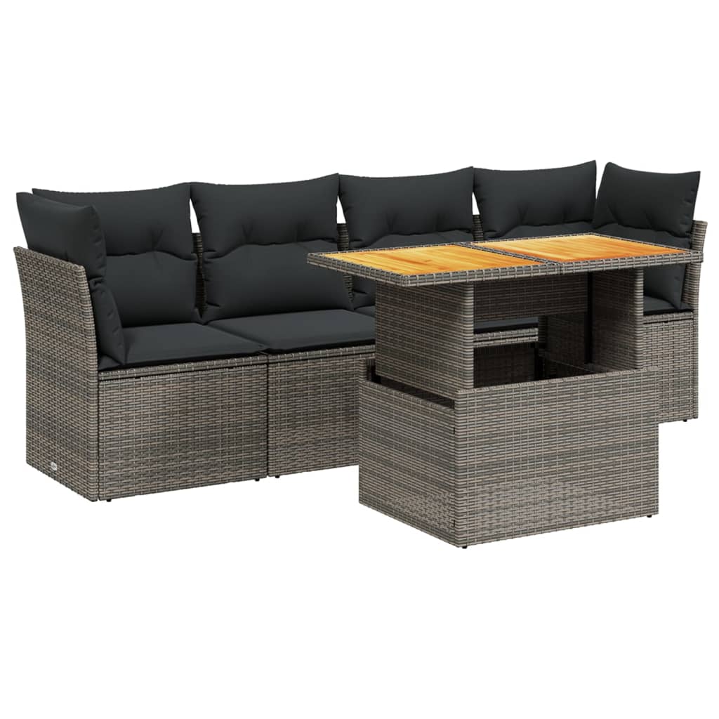 Salon de jardin 5 pcs avec coussins gris résine tressée