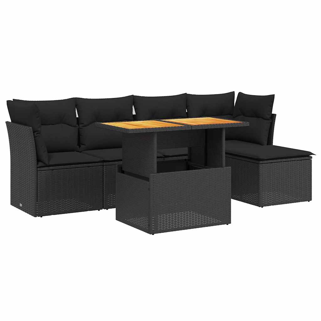 Salon de jardin 6 pcs avec coussins noir résine tressée