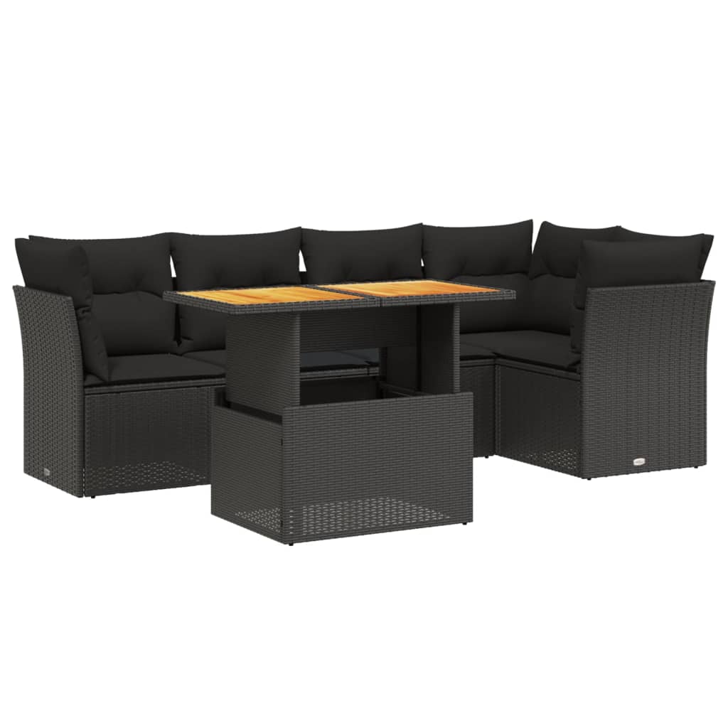 Salon de jardin 5 pcs avec coussins noir résine tressée