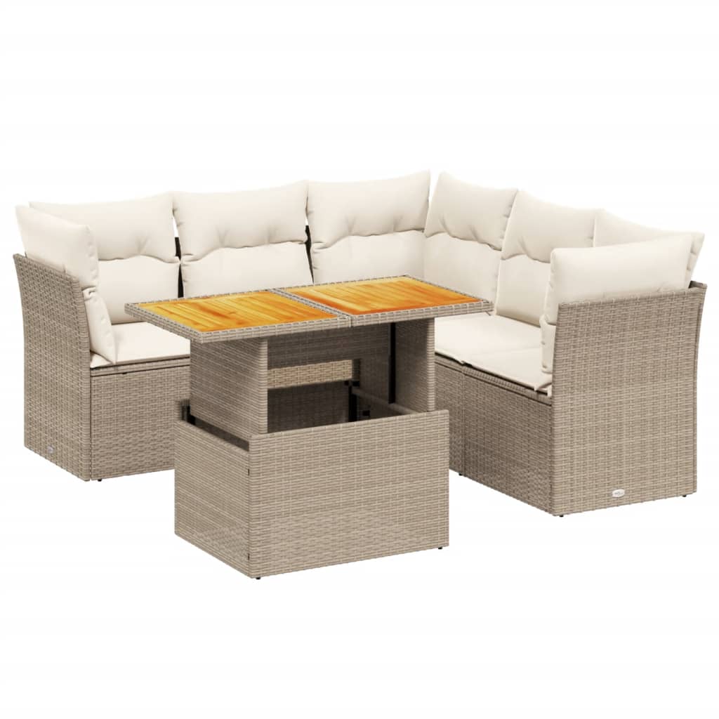 Salon de jardin avec coussins 5 pcs beige résine tressée