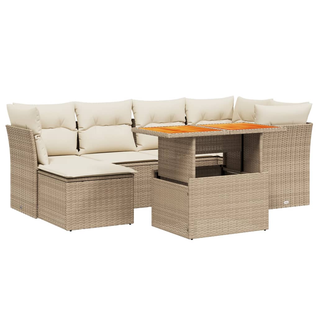 Salon de jardin avec coussins 7 pcs beige résine tressée