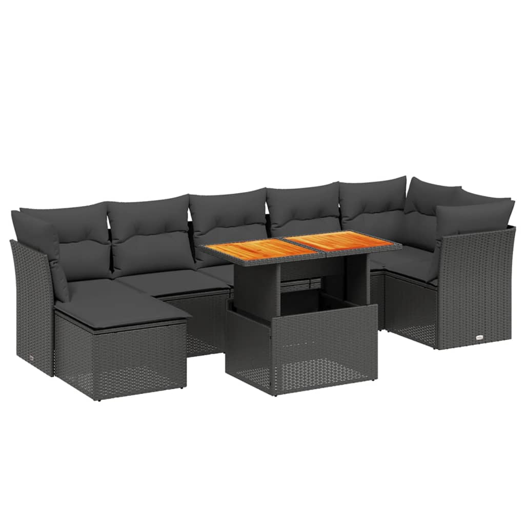 Salon de jardin 8 pcs avec coussins noir résine tressée