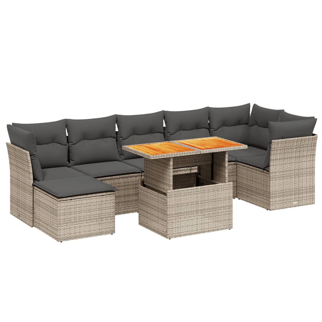 Salon de jardin 8 pcs avec coussins gris résine tressée