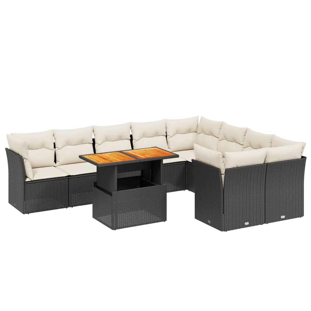 Salon de jardin 10 pcs avec coussins noir résine tressée