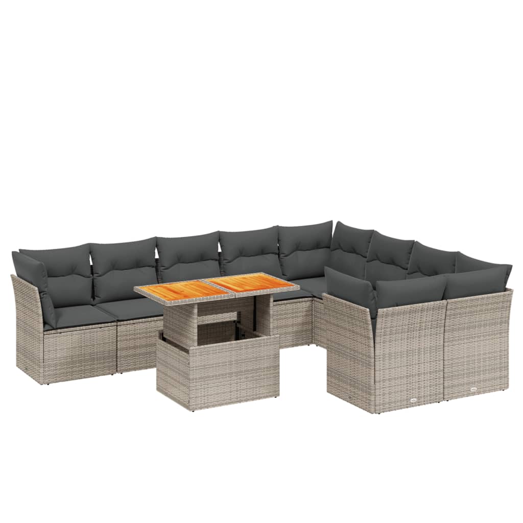 Salon de jardin avec coussins 10 pcs gris résine tressée