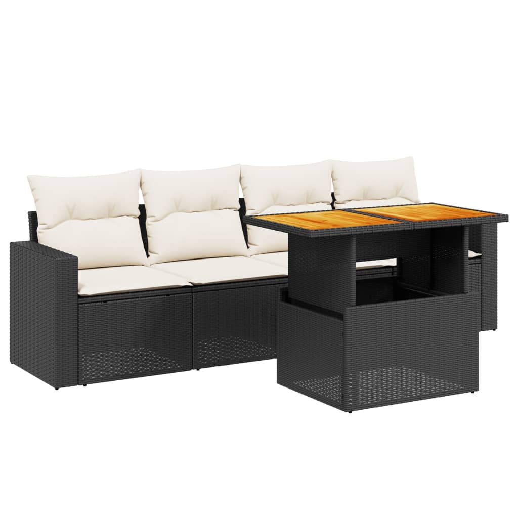 Salon de jardin 5 pcs avec coussins noir résine tressée