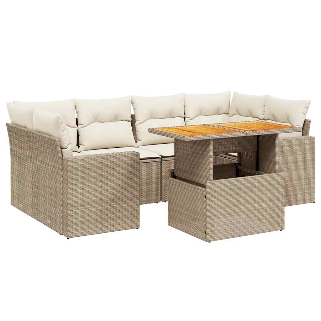 Salon de jardin avec coussins 7 pcs beige résine tressée