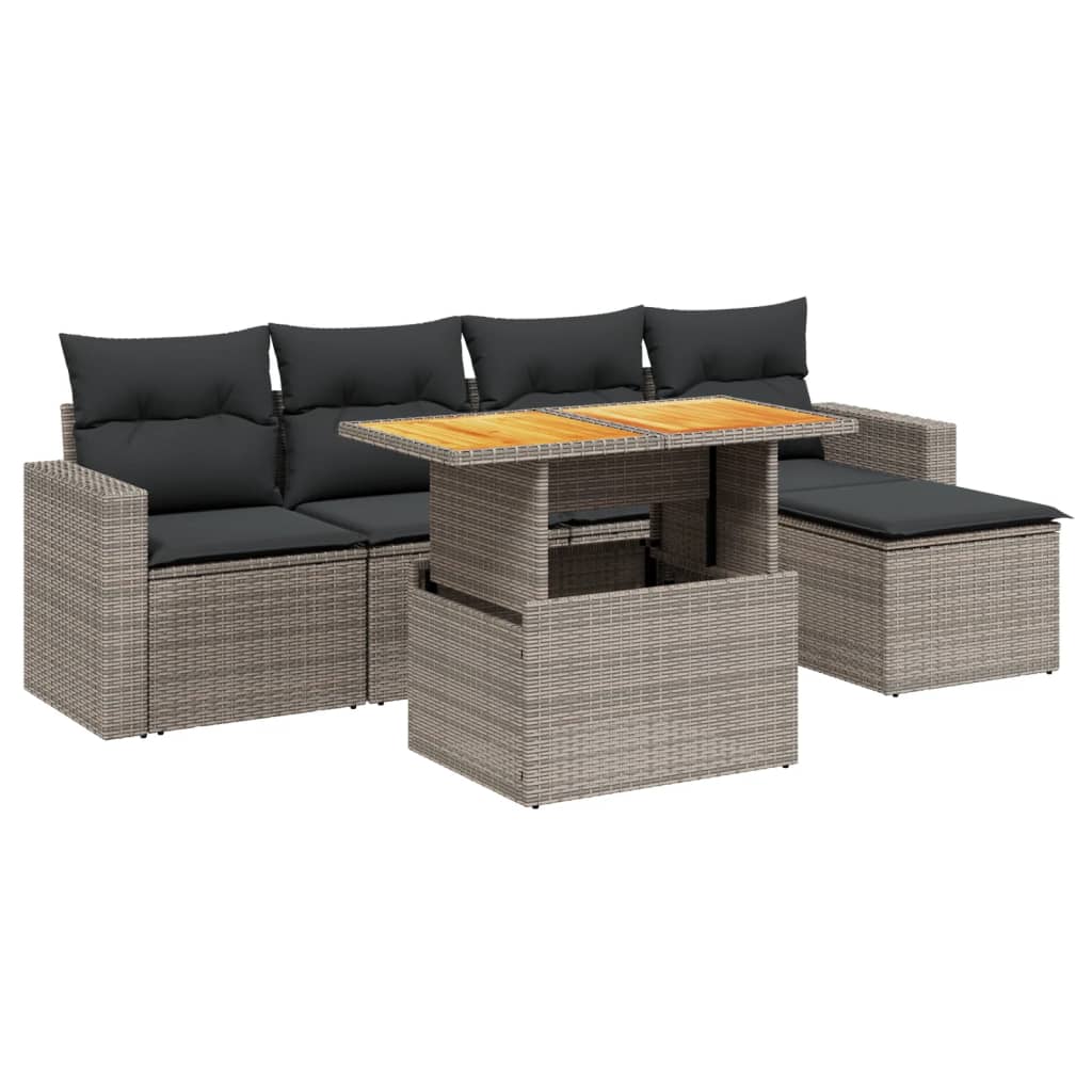 Salon de jardin 6 pcs avec coussins gris résine tressée