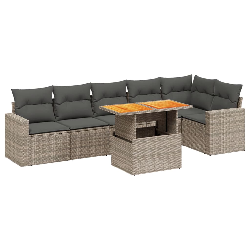 Salon de jardin avec coussins 7 pcs gris résine tressée