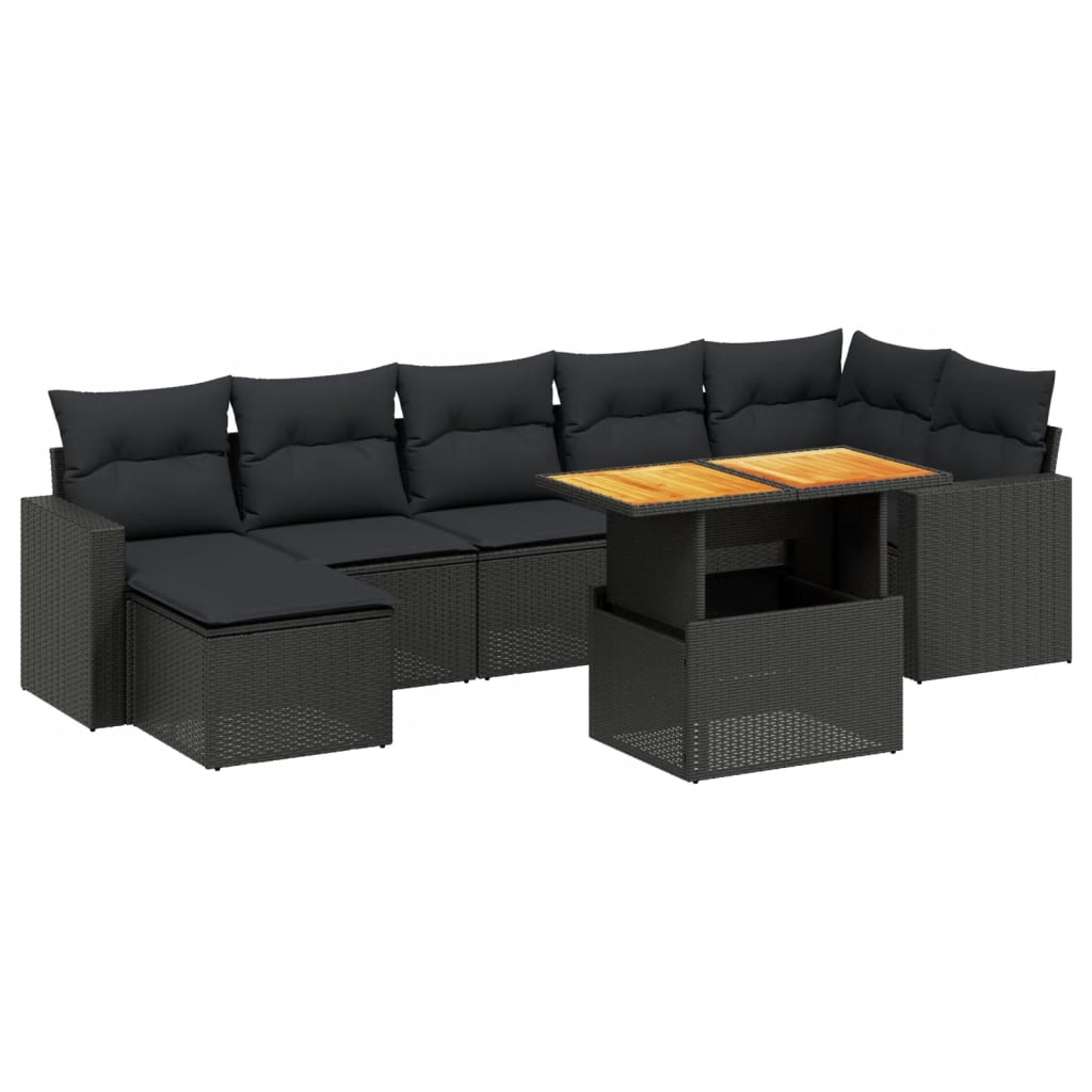 Salon de jardin 8 pcs avec coussins noir résine tressée
