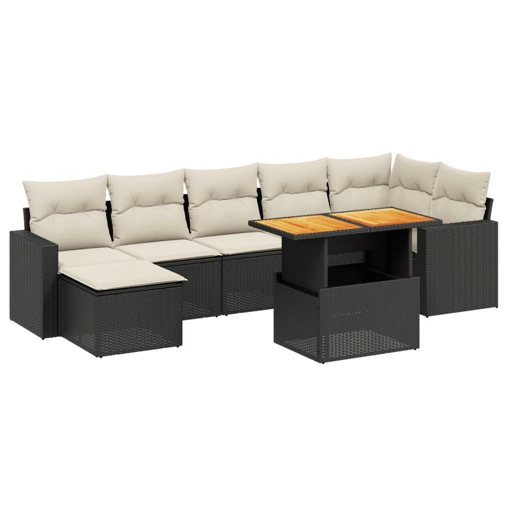 Salon de jardin 8 pcs avec coussins noir résine tressée