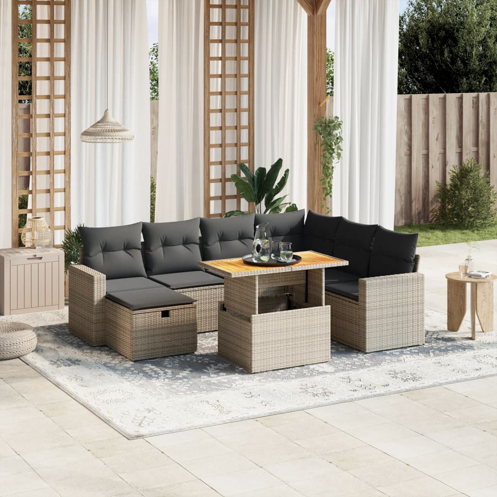 Salon de jardin 8 pcs avec coussins gris résine tressée