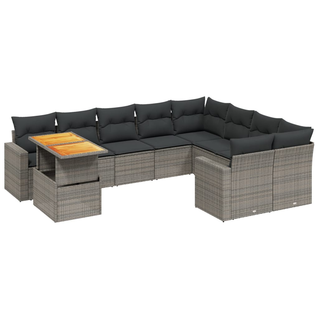 Salon de jardin avec coussins 10 pcs gris résine tressée