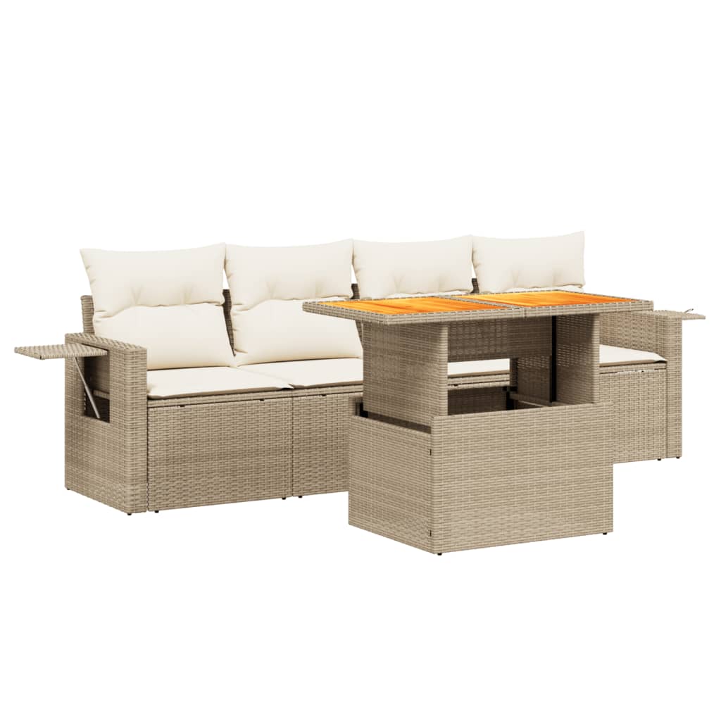 Salon de jardin avec coussins 5 pcs beige résine tressée