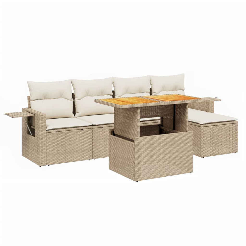 Salon de jardin avec coussins 6 pcs beige résine tressée