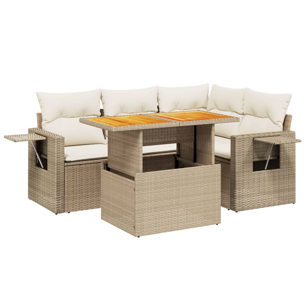 Salon de jardin avec coussins 5 pcs beige résine tressée