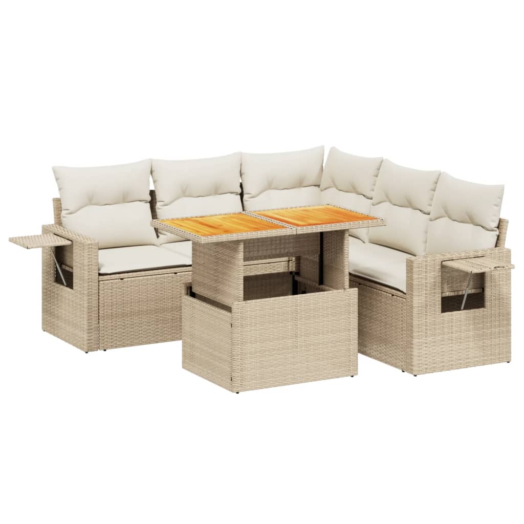 Salon de jardin avec coussins 6 pcs beige résine tressée