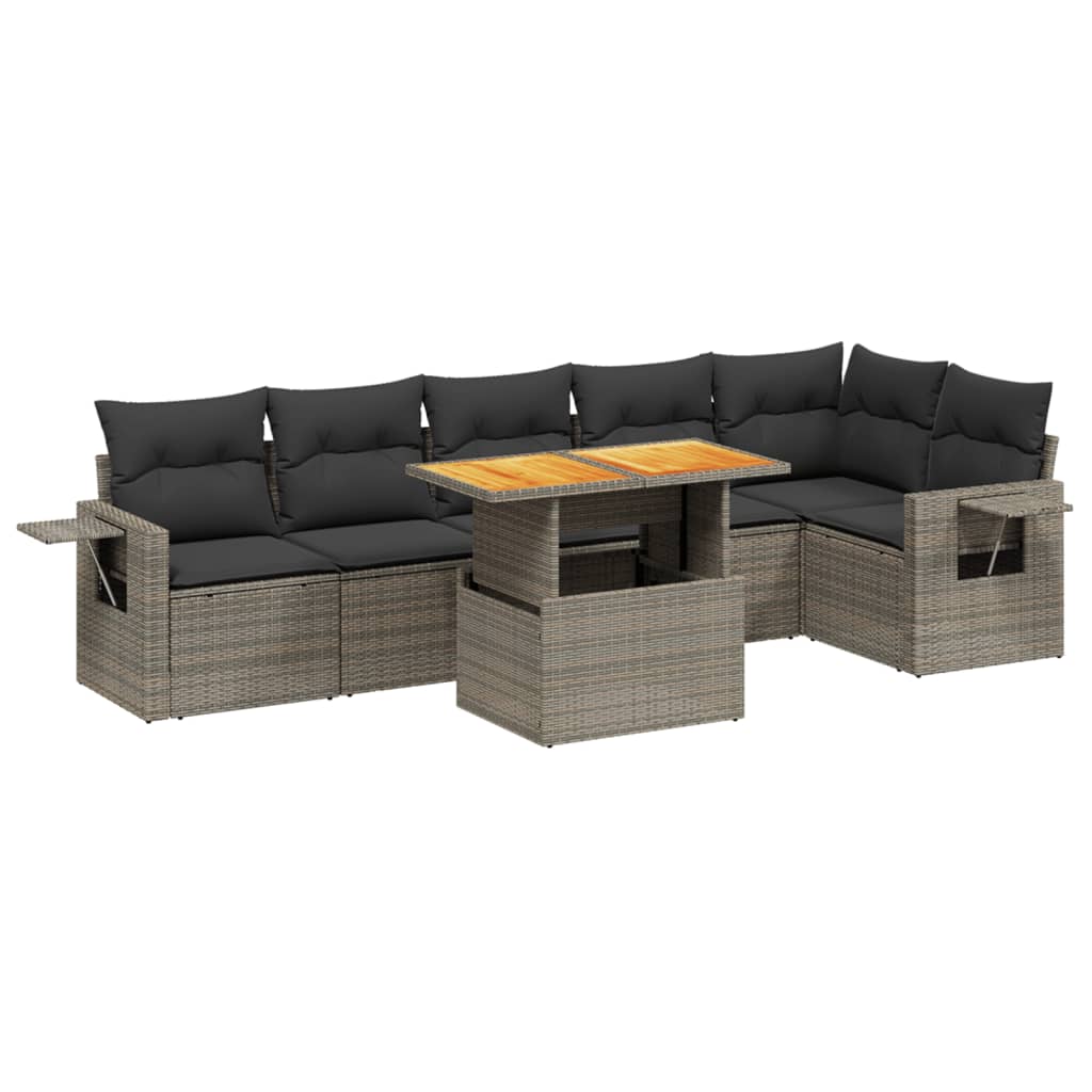 Salon de jardin avec coussins 7 pcs gris résine tressée