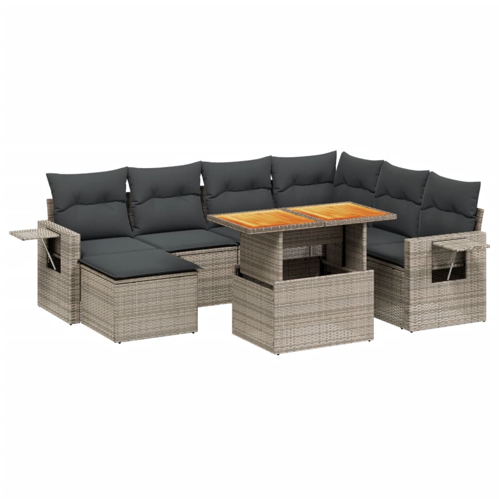 Salon de jardin 8 pcs avec coussins gris résine tressée